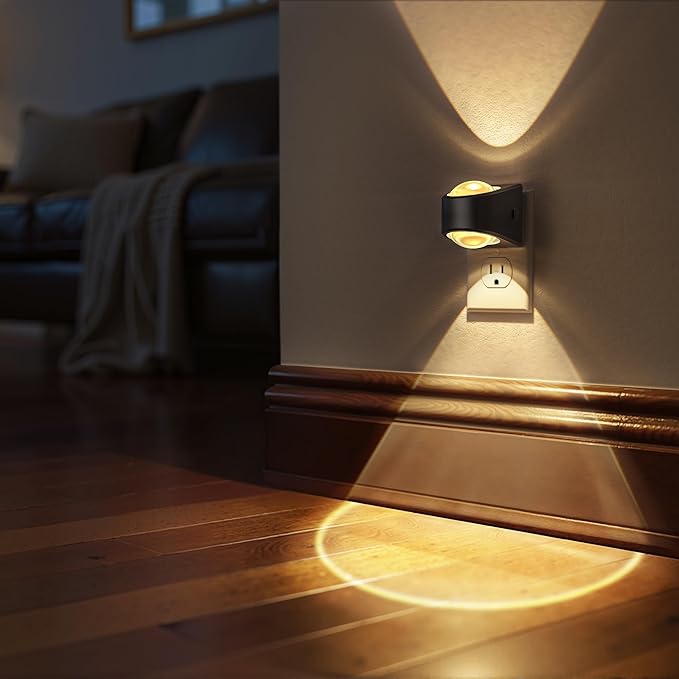 Briignite Projector Night Light, Night Lights Plug into Wall, Soft White for Bedroom, Dimmable Brightness Dusk to Dawn Nightlight for Kids, Nursery, Bathroom, Home Decor, Gaming Room, 2 Pack