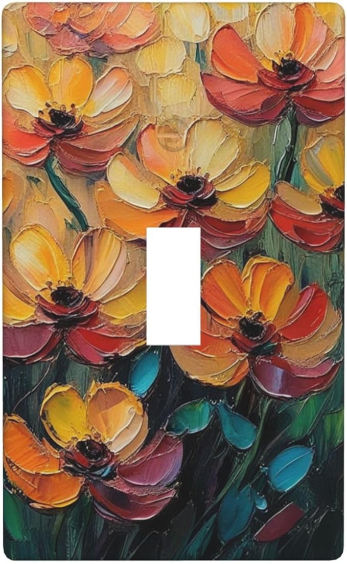Decorative Art Light Switch Covers Color Flower Blaze Single Toggle Wall Plate Decorative Switchcover Electrical Switchplate for Home Decor