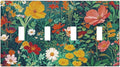 Decorative Switch Plate Cover with Wildflowers & Stars Botanical Floral Art Design 4 Gang Artistic Wall Plate Unique Quad Toggle Light Switch Covers for Garden Theme Wall Decor