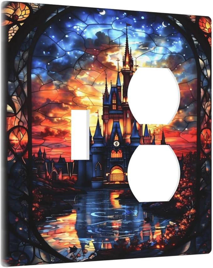 Medieval Fantasy Castle Magic Academy Wallplates 1 Toggle 1 Duplex Switch Plate Electrical GFCI Faceplate Decorative Light Switch Covers for Kids Room Bedroom Decor