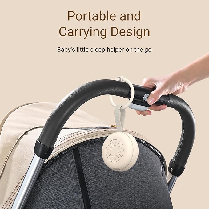 Portable Baby Sound Machine [White Noise for Babies Kids Adults][Supports Bluetooth Audio Playback][Timer Function][12 Soothing Sounds] 15 Hours Battery Life, Travel,Shower,Clips on Baby Stroller