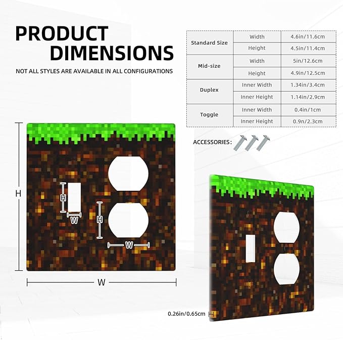 Outlet Covers Pixel Grass Block 2 Gang Decorative Switch Plates 1 Toggle Duplex Combo Light Switch Cover GFCI Electrical Wall Plates for Kids Room Home Decor