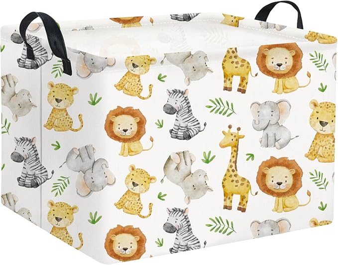 HIYAGON Rectangular Woodland Animal Basket Kids Baby Storage Basket Toy Storage Bin Organizer Box Animal Room Decor(Green Animal)