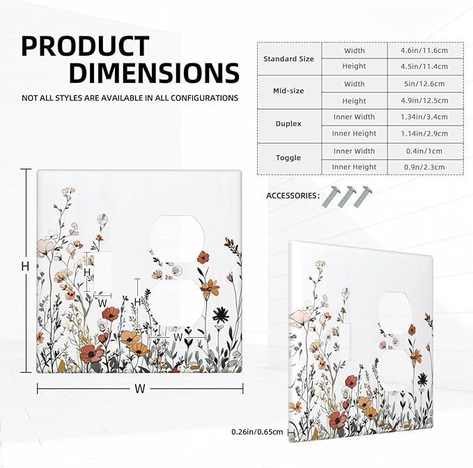 Wallplates Vintage Wildflower Colorful Plants Floral 1 Toggle 1 Duplex Switch Plate Electrical Gfci Faceplate Decorative Light Switch Covers For Bed Room Living Room Decor