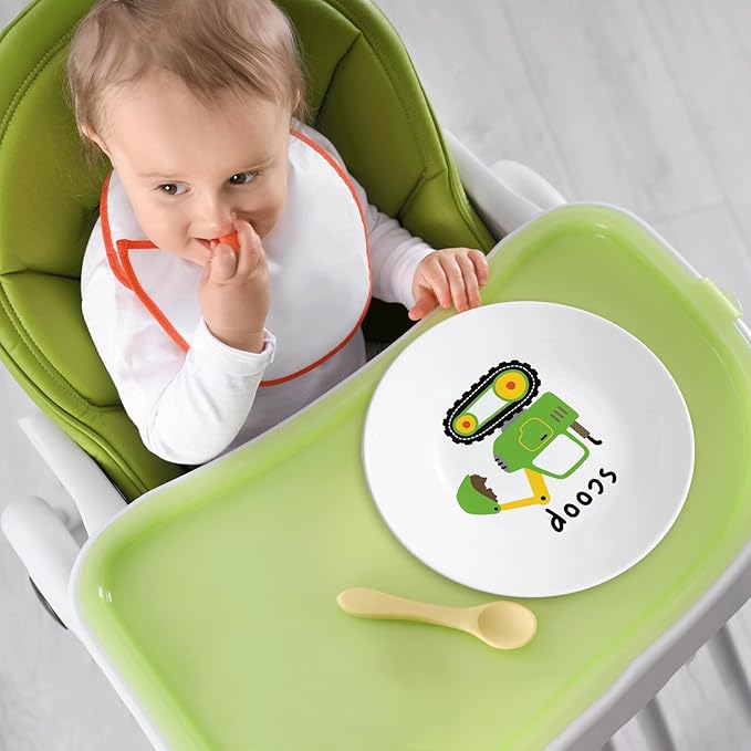 4 Set 10 Inch Construction Truck Plates Melamine Construction Truck Dinnerware Set Reusable Baby Shower Vehicle Melamine Plate Dishwasher Safe for Toddlers Creatively Drop Resistant Cute Plastic Dish