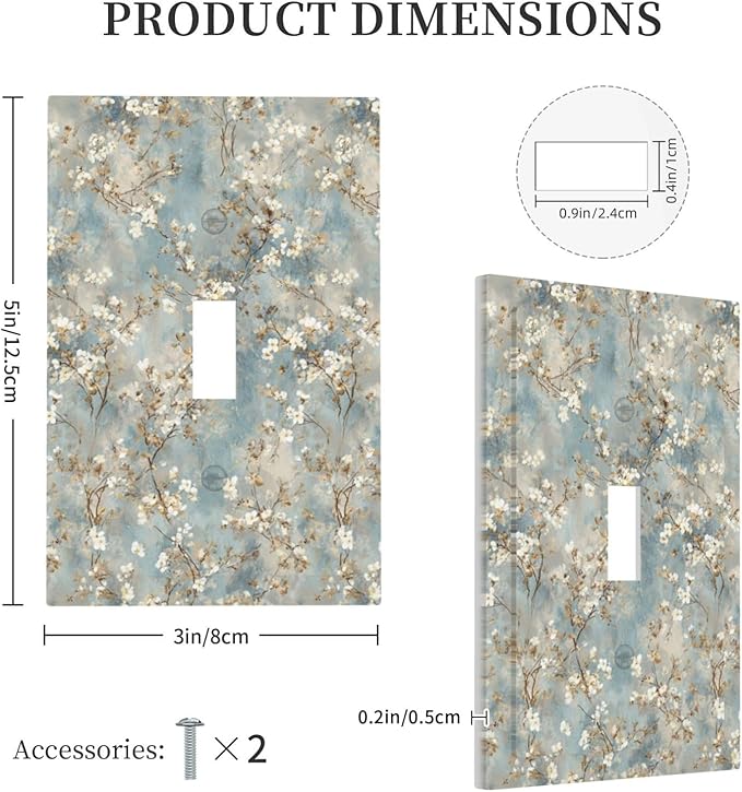 Decorative Light Switch Cover Plate Rustic Blue White Plum Blossom Flower 1 Gang Single Toggle Wall Plates for Electrical Outlet Covers Switch Plate Covers Faceplate for Bedroom Decor