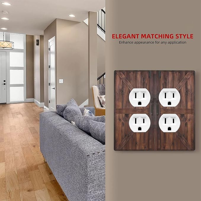 Rustic Barn Doors Vintage Brown Wood Plank Print Outlet Covers 2 Gang Double Duplex Decorative Light Switch Covers Electrical Wallplates Socket Faceplate for Farmhouse Home Decor
