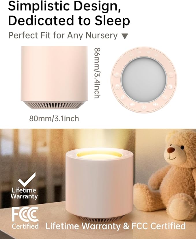 Dimmable Nursery Night Light: Red Light Therapy Sleep Sound Machine with 38 Soothing Sounds & Calming Womb Soother Memory Function, White Noise Sound Machine with Timer for Baby Adult Gift (Peach)