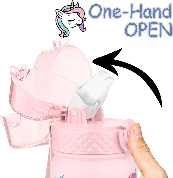 Kids Water Bottle, GOPPUS 18 oz Insulated Water Bottle with Straw, Double Vacuum Leakproof, BPA Free, for Boys and Girls,Pink Unicorn