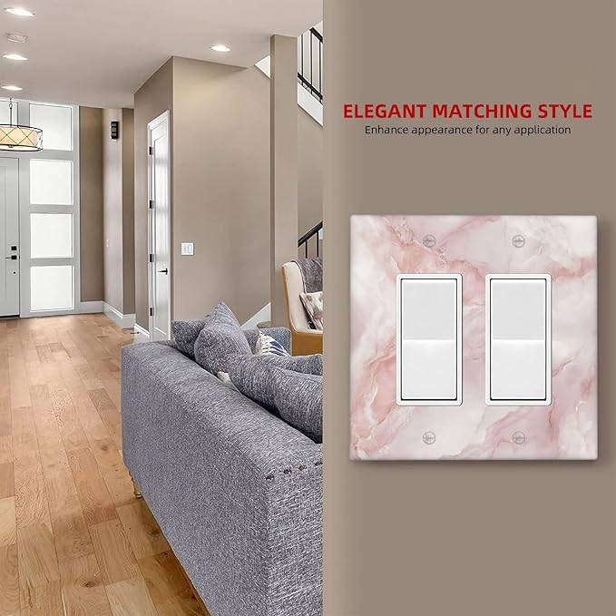 Outlet Covers Pinkish-White Marble Abstract Luxury Elegant 2 Gang Double Rocker Light Switch Cover Plate Decorative Wall Plate GFCI Socket Cover Electrical Switch Plate Covers for Bathroom Home