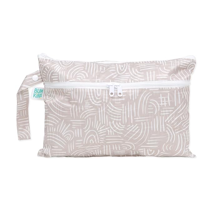 Bumkins Waterproof Wet Dry Clutch Bag for Baby, Travel, Swim Suit, Cloth Diapers, Pump Parts, Pool, Gym Clothes, Toiletry, Hook to Stroller, Daycare, Zip Reusable Bag, Packing Pouch, Boho Beige