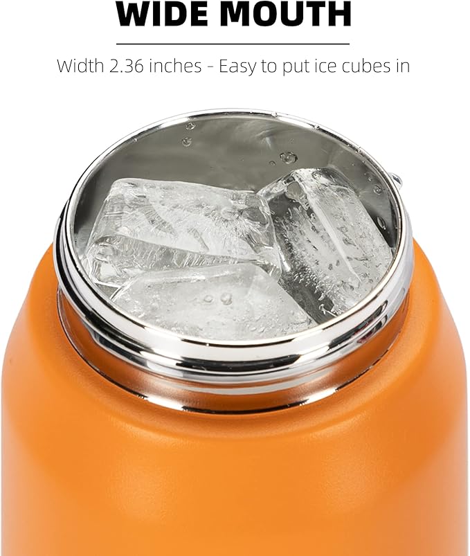 Fanhaw 24 oz Insulated Stainless Steel Water Bottle with Straw Lid, Leakproof & Anti-Dust Sports Bottle for Kids, Women & Men (Yellow Orange)