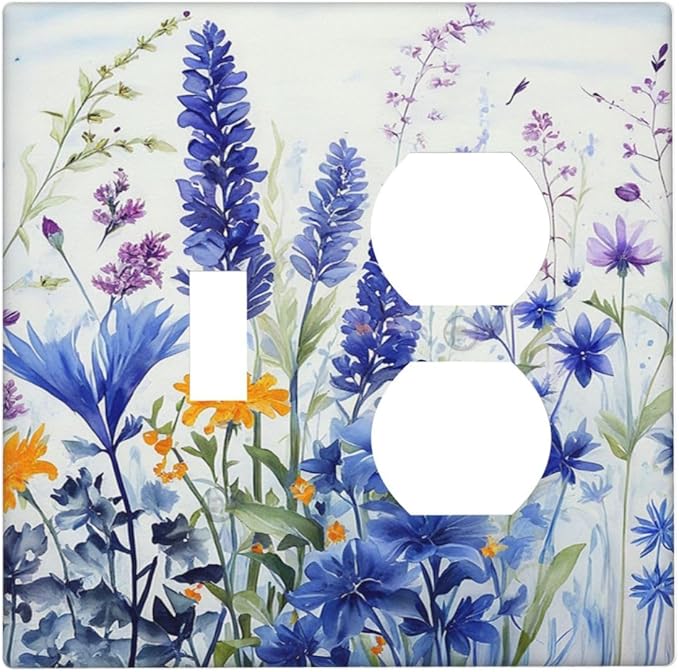 Light Switch Cover Plate Lavender Watercolor Wildflowers Colorful floral 2 Gang Decorative Switch Plates 1 Toggle Duplex Combo Outlet Covers GFCI Wall Plates for Bathroom Bedroom Decor