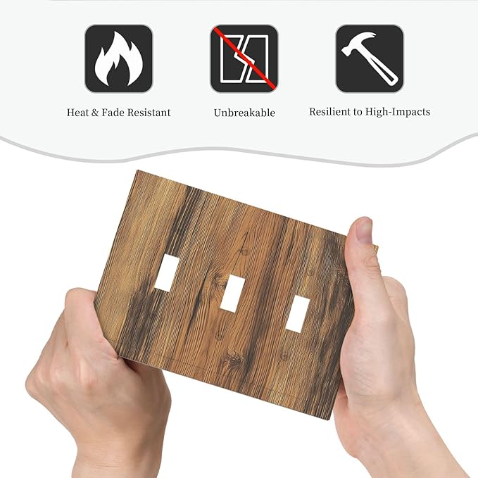 Decorative Switch Plates Vintage Rustic Country Brown Wood 3 Gang Wall Plate Triple Toggle Light Switch Cover Faceplate Electrical Wall Panels For Farmhouse Cabin Decor
