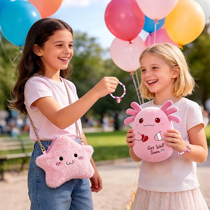 Get Well Gifts for Kids, Feel Better Gifts for Kids, Get Well Soon Basket with 8 inch Axolotl Get Well Soon Stuffed Animals, Get Well Gift Set for Girls After Surgery