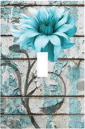 Vintage Floral 1-Gang Toggle Light Switch Plate, Rustic Farmhouse Teal Flower Distressed Brick Decorative Wall Plate for Bedroom Bathroom Decor