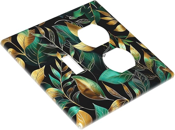 Wallplates Vintage Dark Green Vine Leaf Golden Plants 1 Toggle 1 Duplex Switch Plate Electrical GFCI Faceplate Decorative Light Switch Covers for Bed Room Cabin Decor
