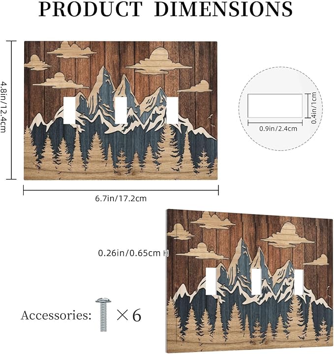 Blue Mountain Range Forest Nature Wilderness Wood Texture Decorative Switch Plates 3 Gang Wall Plate Triple Toggle Light Switch Cover Faceplate Electrical Wall Panels for Farmhouse Home Decor