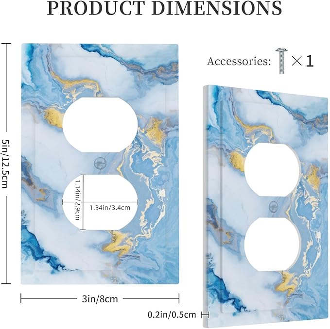 Beautiful Marble Texture Blue Gold Fluid Abstract Print Outlet Covers 1 Gang Duplex Light Switch Cover Decorative Switch Plates Electrical Receptacle Faceplate Wall Plate for Bedroom Bathroom Decor