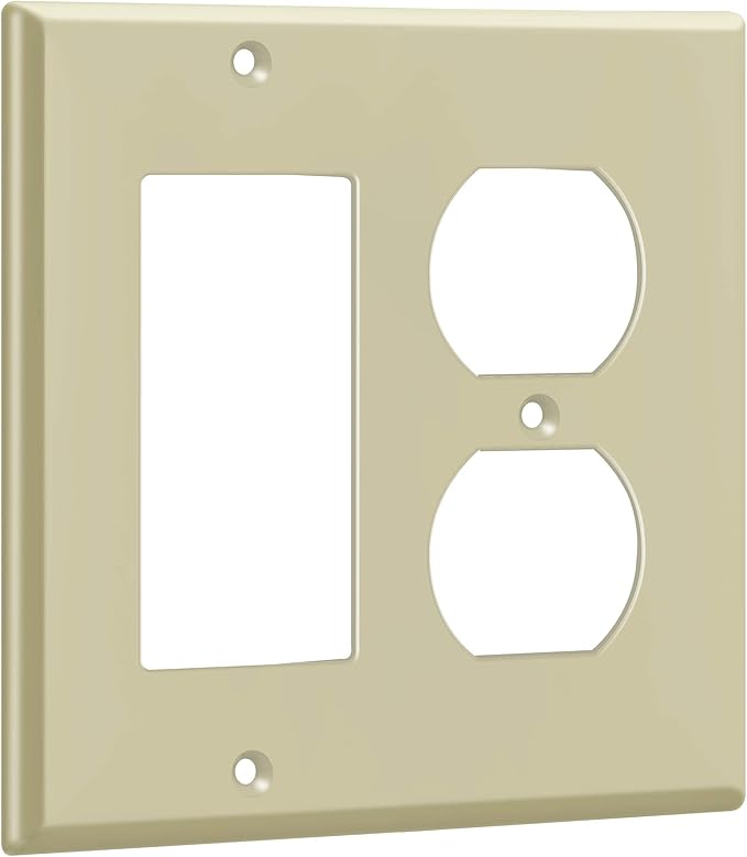 ENERLITES Combination Duplex Receptacle Outlet/Decorator Rocker Light Switch Wall Plate Cover, Standard Size 2-Gang 4.50" x 4.57", Polycarbonate Thermoplastic, UL Listed, 882131-I, Ivory