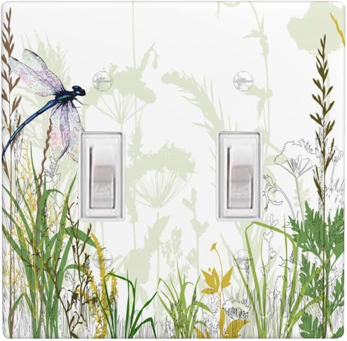 Wildflower Dragonfly 2-Gang Double Toggle Switch Plate, Spring Garden Floral Wall Plate for Home, Sunroom, Bedroom & Bathroom