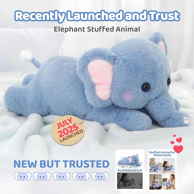 Mewaii Weighted Stuffed Animals with Microwavable Heating Pad - 5 lbs Adjustable, Heatable & Coolable Elephant Plush for Realistic Hug, Removable Inner Pad, Perfect Plush Gift for Kids (23 Inch)