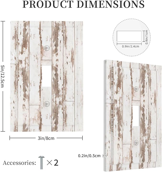 Rustic Cabin Barn White Wooden Brown Farmhouse 1 Gang Light Switch Plate Decorative Single Toggle Wall Plate Cover Electrical Switchplate Faceplate For Country Vintage Bedroom Room Decorate