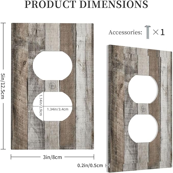 Natural Grey Wood Vintage Faux Wood Grain Outlet Covers 1 Gang Duplex Light Switch Cover Decorative Switch Plates Electrical Receptacle Faceplate Wall Plate for Farmhouse Home Decor