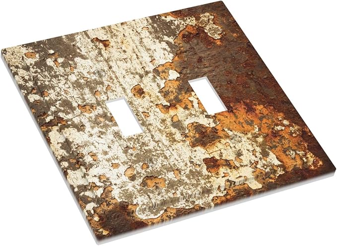 Decorative Switch Plates Vintage Metal Rust Texture Peeling Paint 2 Gang Double Toggle Outlet Light Switch Cover Wall Plate Electrical Faceplate For Farmhouse Cabin Decor