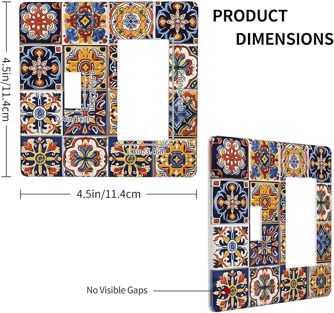 Mexican Talavera Tiles Flower Vintage Outlet Covers 1 Toggle 1 Rocker Combination Decorative Wall Plate Electrical Switch Plates Light Switch Cover Plate for Kitchen Bathroom Decor