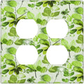 Green Leaves Spring Plant Floral Outlet Covers 2 Gang Double Duplex Decorative Light Switch Covers Electrical Wallplates Socket Faceplate for Bed Room Living Room Decor