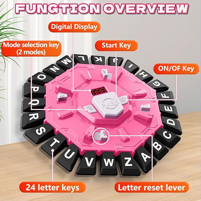 Resflycheng Word Game Family Board Game with Digital Display Timer, 2 Modes, 35 Double-Sided Cards, Fun Fast-Paced 24-Letter Game for Learning Party Interactive, 2+ Players, Ages 3 & Up (Pink)
