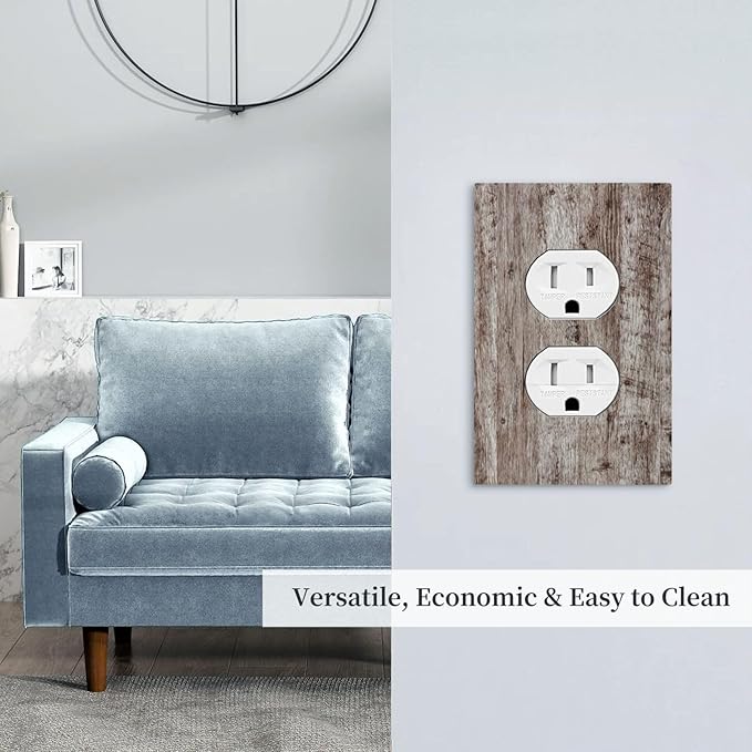 Decorative Outlet Covers Rustic Wood Grey Brown Vintage Wooden Plank 1 Gang Duplex Light Switch Cover Plate Electrical Switch plates WallPlates Socket Covers for Farmhouse Home Decor