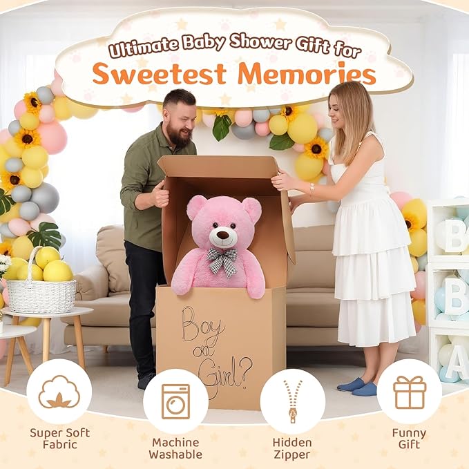 MorisMos Big Pink Teddy Bear, 39 Inch Giant Teddy Bear Stuffed Animals Plush, Soft Large Bears for Girls Girlfriend Birthday Gifts Soft Plush on Baby Shower