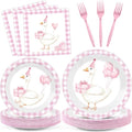 gisgfim 96Pcs One Silly Goose Plates and Napkins Party Supplies Silly Goose Tableware Set Pink 1st Birthday Party Paper Dinner Birthday Decorations Favors for 24 Guests