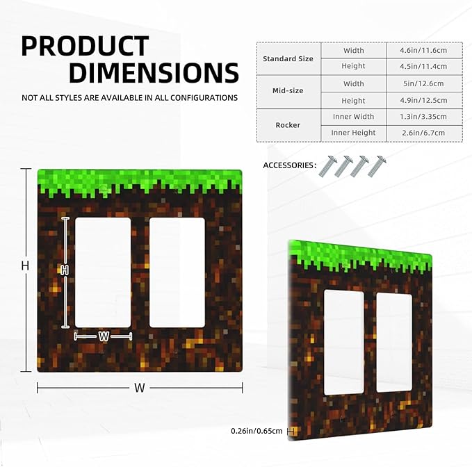 Outlet Covers Pixel Grass Block 1 Gang Duplex Light Switch Cover Plate Decorative Wall Plates Electrical Switchplate Receptacle for Kids Room Home Decor（2 Pack）