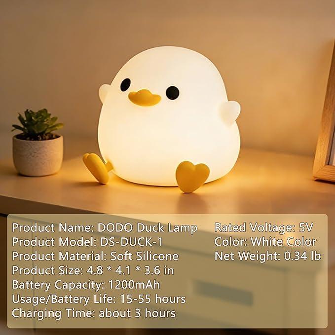 FAMIDUO Duck Night Light, Cute DoDo Duck Lamp, Squishy Silicone Dimmable Bedside Light for Baby Kids Nursery with Timer, Rechargeable Touch Nightlight for Boys Girls Room Decor, Mother‘s Day Gift