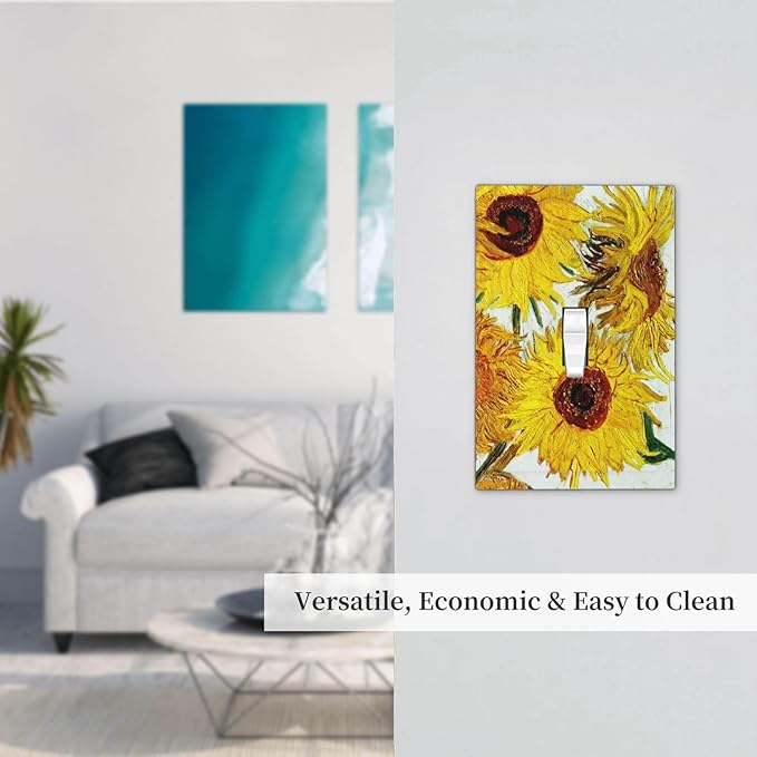 Rustic Sunflower Oil Painting Vintage Flowers Decorative Light Switch Cover 1 Gang Single Toggle Device Electrical Faceplate Switchplates Decorator Outlet Wall Plate for Bed Room Living Room Decor