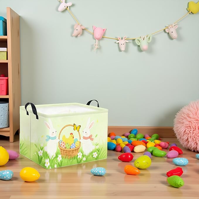 HIYAGON Rectangular Easter Basket for Kids Baby Easter Basket for Boys and Girls Cute Toy Storage Organizer Bin Box Room Decor(Easter Bunny)