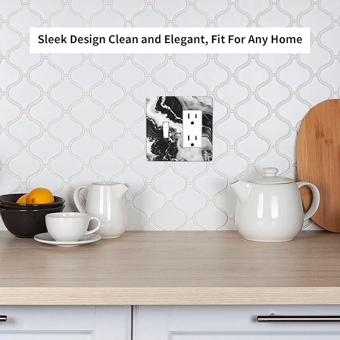 Ink Painting Marble Black White Abstract Luxurious Print Outlet Covers 1 Toggle 1 Rocker Combination Decorative Wall Plate Electrical Switch Plates Light Switch Cover Plate for Kitchen Office Decor