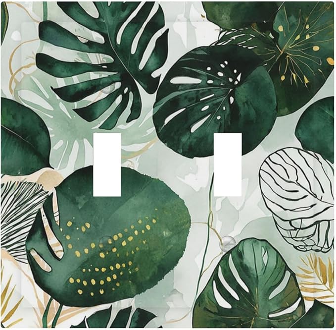 Decorative Switch Plates Boho Tropical Leaves 2 Gang Double Toggle Outlet Light Switch Cover Wall Plate Electrical Faceplate for Bedroom Bathroom Decor