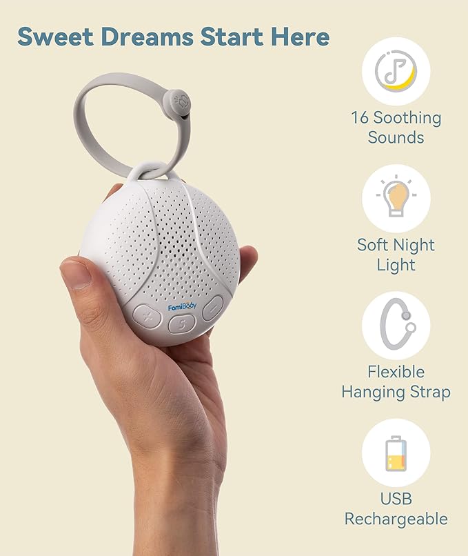 Portable Sound Machine for Baby - White Noise Machine with Night Light for Nursery | 16 Soothing Sounds | Shush | Travel | Registry Gift | Sleep Soother | Baby Shower