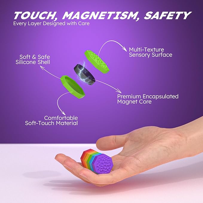 Magnetic Chess Game with Stones,Magnet Game with String - 18 Silicone-Covered Magnets Fidget Toy Textured Sensory Rock Toys Strategy Game for Stress Relief,ADHD, Travel Family Toys for Kids & Adults
