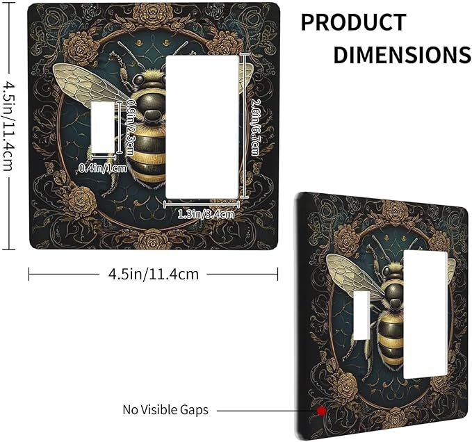 Outlet Covers Mid Century Bee Dark Floral 1 Toggle 1 Rocker Combination Decorative Wall Plate Electrical Switch Plates Light Switch Cover Plate For Home Office Decor