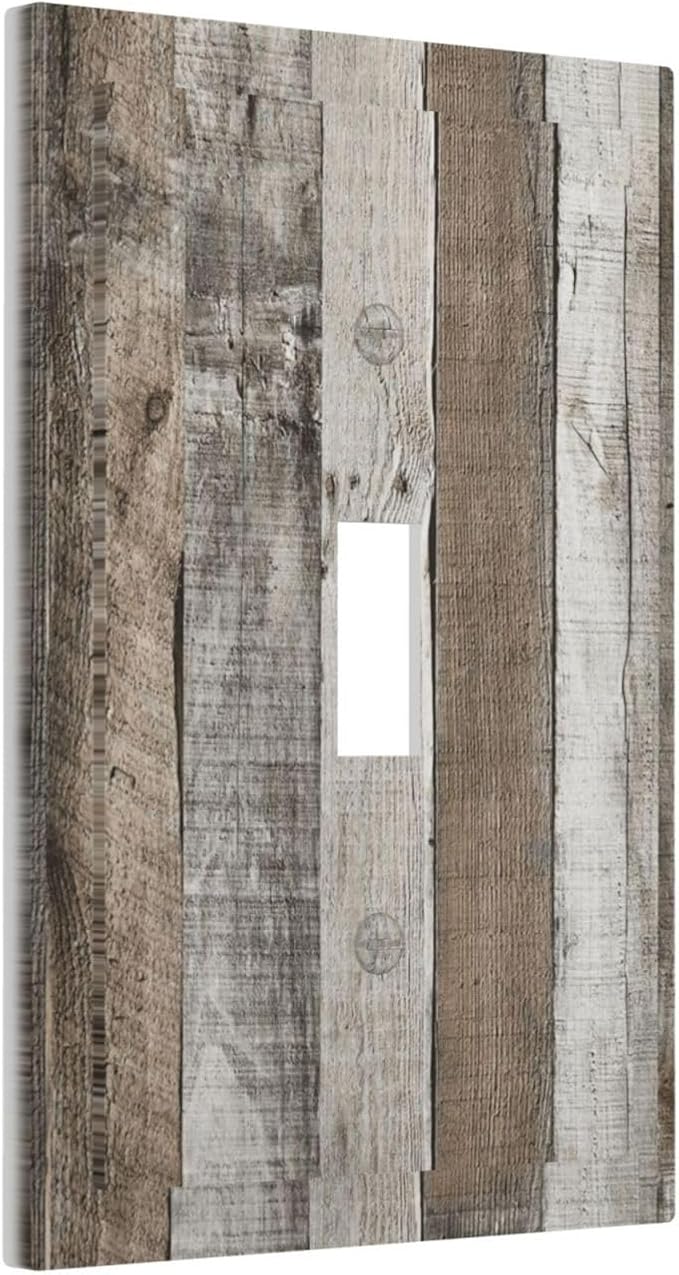 Natural Grey Wood Vintage Faux Wood Grain Decorative Light Switch Cover 1 Gang Single Toggle Device Electrical Faceplate Switchplates Decorator Outlet Wall Plate for Farmhouse Home Decor
