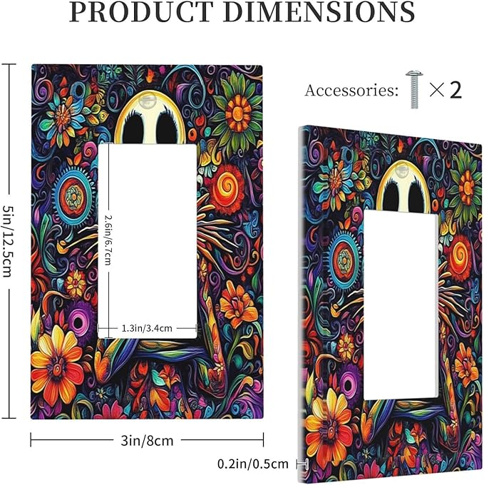 Decorative Outlet Covers Colorful Flowers Abstract Skull 1 Gang Single Rocker Light Switch Cover Plate Wall Plates Gfci Faceplate For Home Living Room Decor