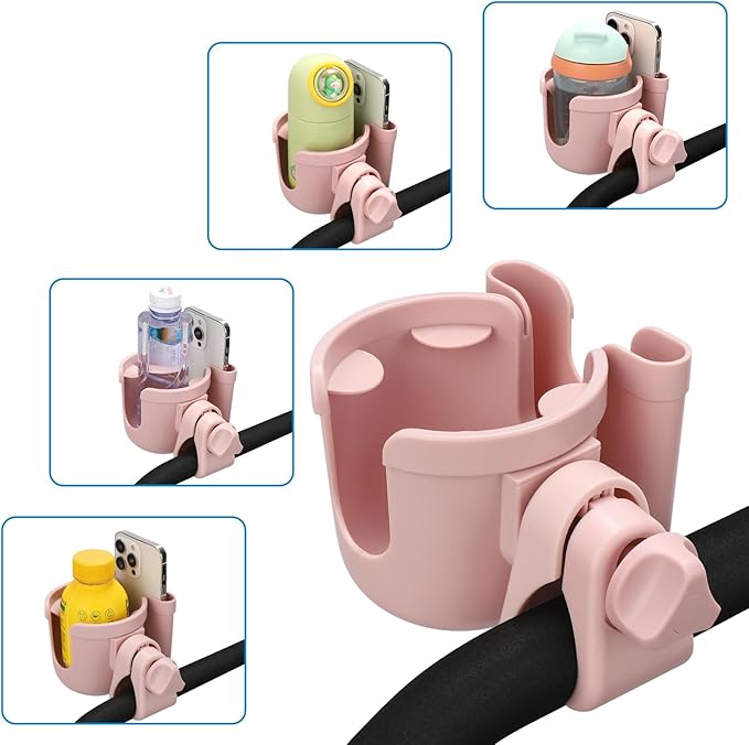 Accmor Stroller Cup Holder with Phone Holder, Bike Cup Holder, Universal Cup Holder for Uppababy Nuna Doona Strollers, 2-in-1 Cup Phone Holder for Stroller Bike Accessory