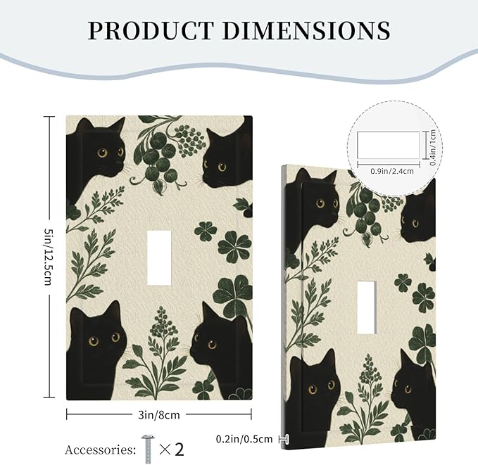 Decorative Light Switch Cover Plate Funny Black Cat Green Leaf 1 Gang Single Toggle Wall Plates for Electrical Outlet Covers Switch Plate Covers Faceplate for Bedroom Home Decor