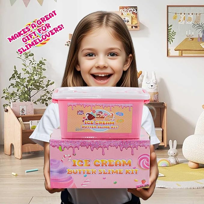 Funewest Slime Kit for Girls Ages 8-12, Mini Ice Cream Slime Making Kit with 30+ Piece & Storage Case, DIY Creative Crafts Non-Sticky Sensory Toys Birthday Gifts for Kids Beginners