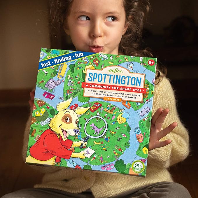 eeBoo: Spottington Board Game, Develops Observational Skills, Focus and Speed, Fast, Finding and Fun, for 1 to 6 Players, Perfect for Ages 5 and up